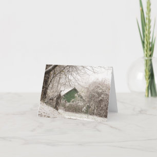 Green Barn in Snow Thank You Card