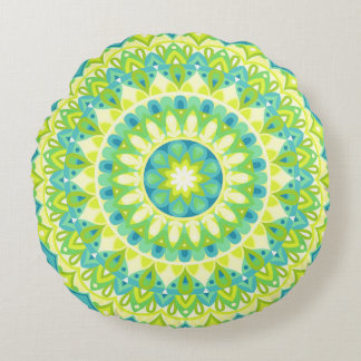 Green Base Mandala Round Pillow