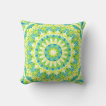 Green Base Mandala Throw Pillow