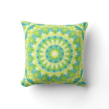 Green Base Mandala Throw Pillow