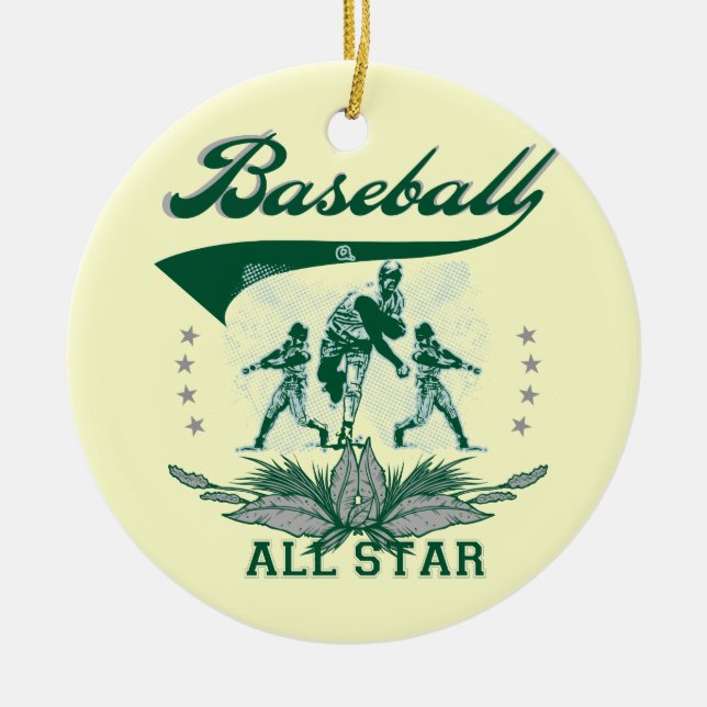 Green Baseball All Star T-shirts and Gifts Ceramic Tree Decoration (Front)