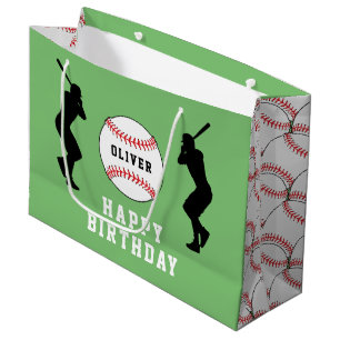 Green Baseball Ball Player Kids Name Birthday Large Gift Bag