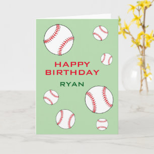 Green Baseball Balls Happy Birthday Kids Card