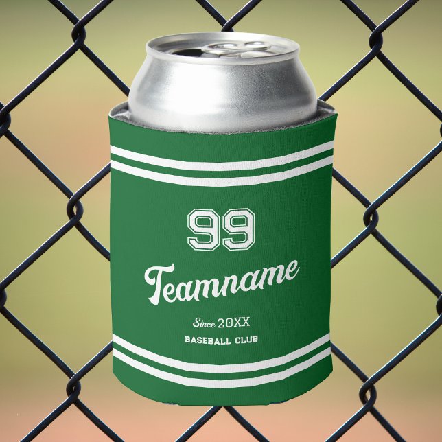 Green Baseball Custom Player Number & Team Name Can Cooler (Creator Uploaded)