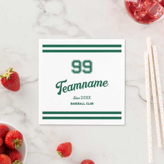 Green Baseball Custom Player Number & Team Name Napkin (Insitu)