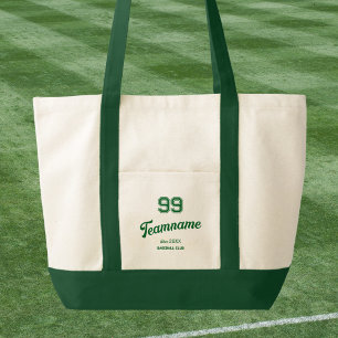 Green Baseball Custom Player Number & Team Name Tote Bag