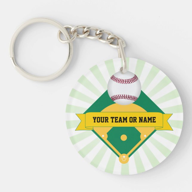 Green Baseball Field with Custom Team Name Key Ring (Front)