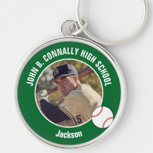 Green Baseball Player Photo High School Spirit Key Ring