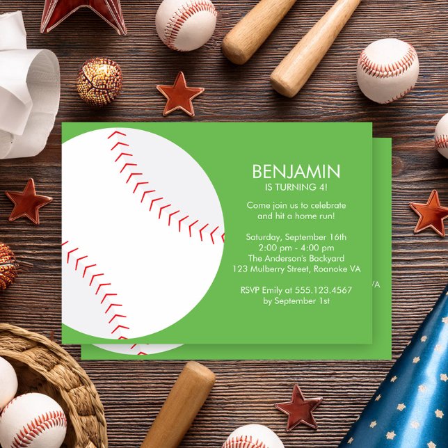 Green Baseball Themed Birthday Party Invitation (Creator Uploaded)