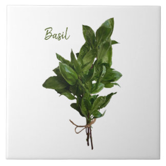 Green Basil Herb Ceramic Tile