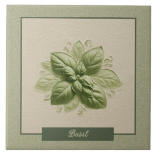 Green Basil Herb Kitchen Faux Relief Ceramic Tile