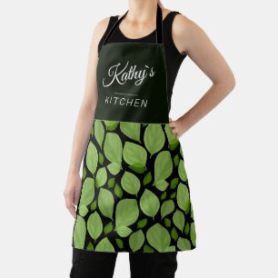 Green Basil Herb Leaf Pattern Botanical Name Apron