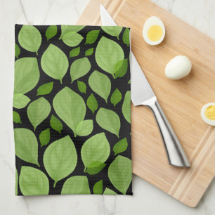 Green Basil Leaf Herb Pattern Botanical  Tea Towel