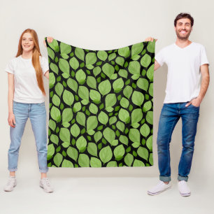 Green Basil Leaf Herb Pattern Fleece Blanket