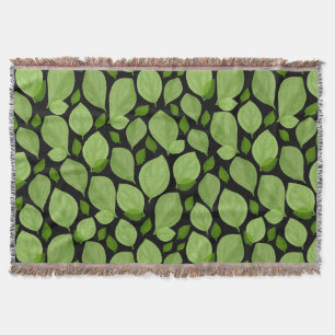 Green Basil Leaf Herb Pattern Throw Blanket