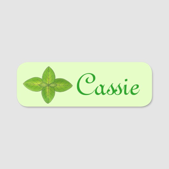 Green Basil Leaf Leaves Herb Garden Cooking Name Tag (Front)