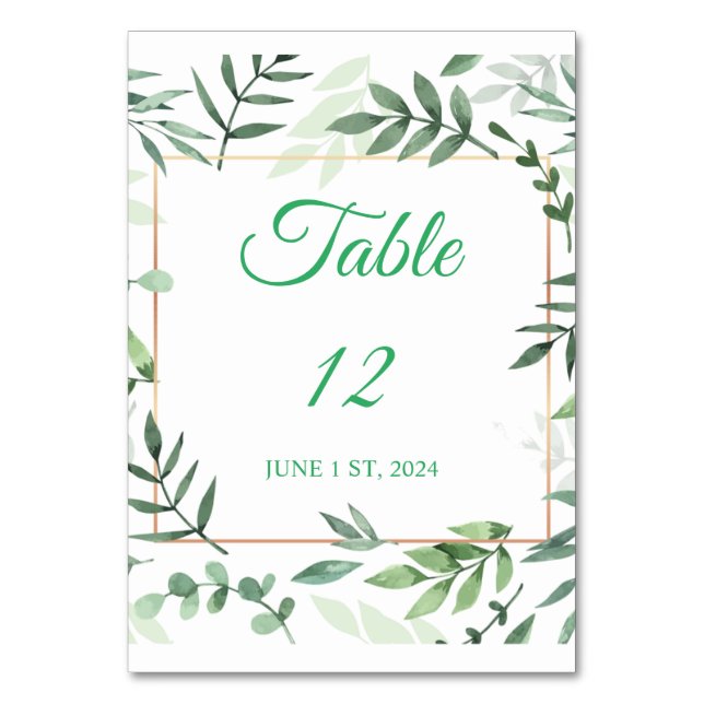 Green Basil Leaves Border Thunder_Cove  Table Number (Front)