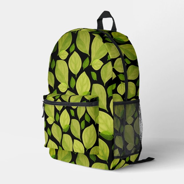 Green Basil Leaves Hand drawn Pattern  Printed Backpack (Back Corner Right)