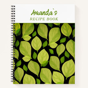 Green Basil Leaves Hand drawn Pattern Recipe Book
