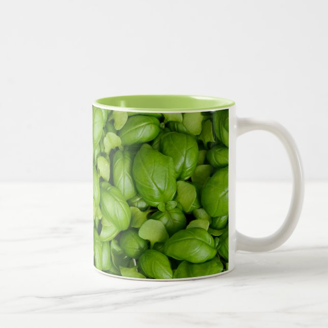 Green basil leaves Two-Tone coffee mug (Right)