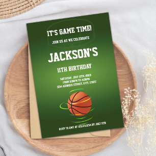 Green Basketball Birthday Invitations