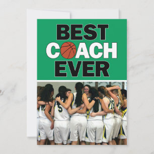 Green Basketball Coach Best Ever Custom Photo Thank You Card