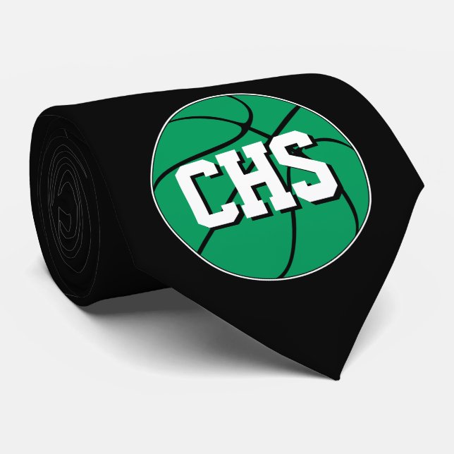 Green Basketball Custom Team Letters or Numbers Tie (Rolled)