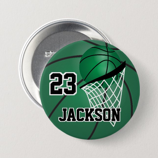 Green Basketball Design | Personalise 7.5 Cm Round Badge (Front & Back)