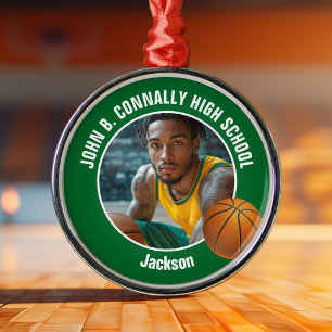 Green Basketball Player Photo Christmas Metal Ornament
