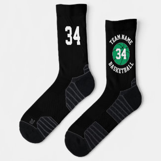 Green Basketball Player Team Name and Number Socks