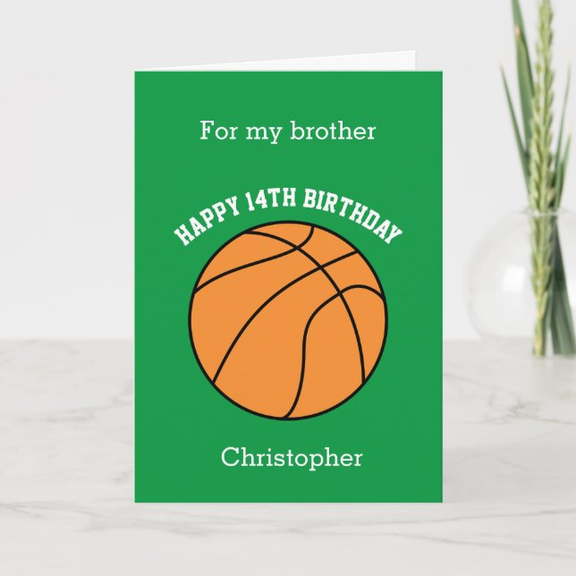 Green Basketball Sport 14th Birthday Card (Front)