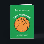 Green Basketball Sport 15th Birthday Card<br><div class="desc">A green personalised basketball 15th birthday card for godson, son, grandson and more. You will be able to easily personalise the front with his name. The inside reads a birthday message, which you can easily edit as well. You can personalise the back of this basketball birthday card with the year....</div>
