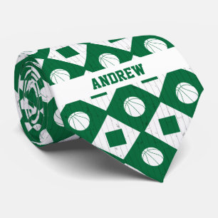 Green Basketball Wood Floor Argyle Pattern Tie