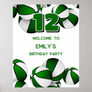 green basketballs kids birthday party welcome poster