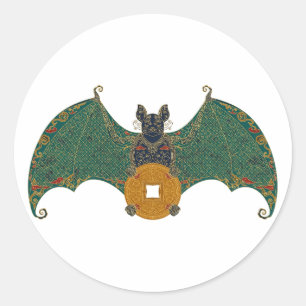 Green Bat Gold Coin Chinese Good Luck Art Sticker