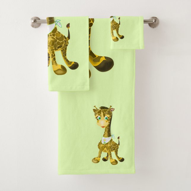 Green Bath Towel Set Baby Giraffe - Choose Colour (Insitu)