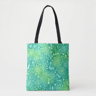 green batik flowers tote bag