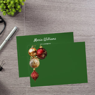 Green baubles gold red return address Christmas Envelope