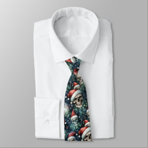 Green Baubles Santa Skulls Red Green Christmas Tie