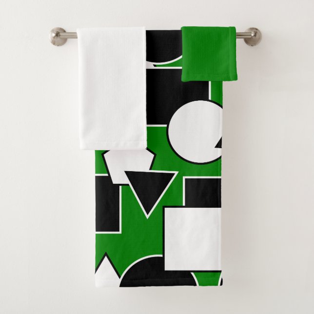 Green Bauhaus Collage  Bath Towel Set (Insitu)
