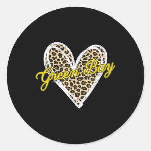 Green Bay Heart Leopard Vintage For Women Girl Kid Classic Round Sticker