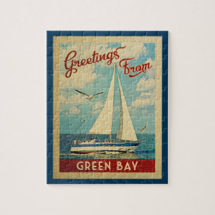 Green Bay Sailboat Vintage Travel Wisconsin Jigsaw Puzzle