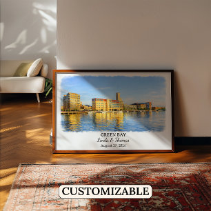 Green Bay Wisconsin Poster, Watercolor, Custom Poster