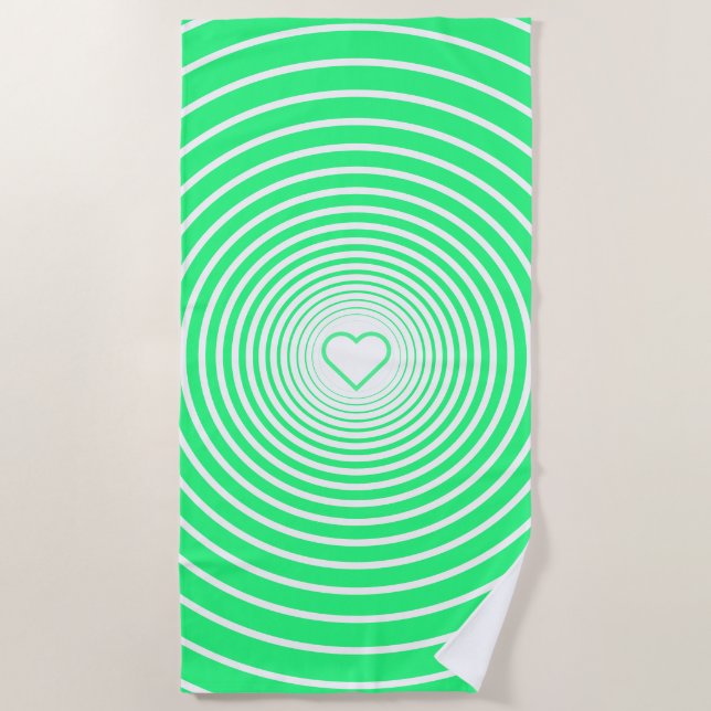 Green Beach Towel with Heart - Choose Colours (Front)