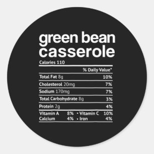 Green Bean Cerole Nutrition Facts Funny Thanksg  Classic Round Sticker