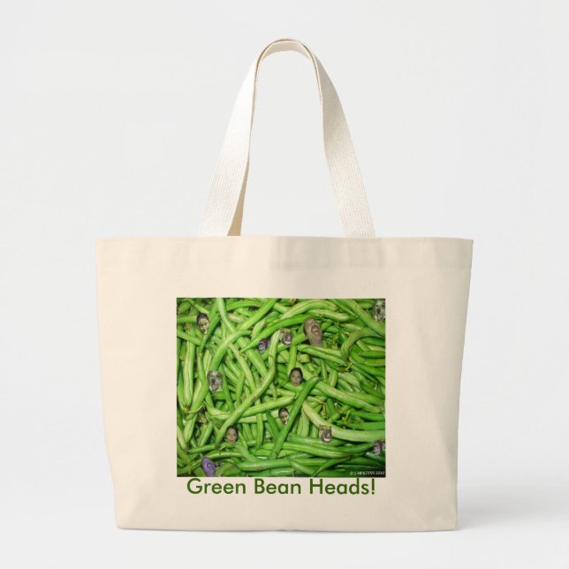 Green Bean Heads! Large Tote Bag (Front)