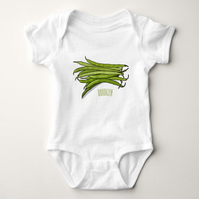 Green beans cartoon illustration  baby bodysuit (Front)