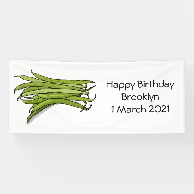 Green beans cartoon illustration banner (Horizontal)