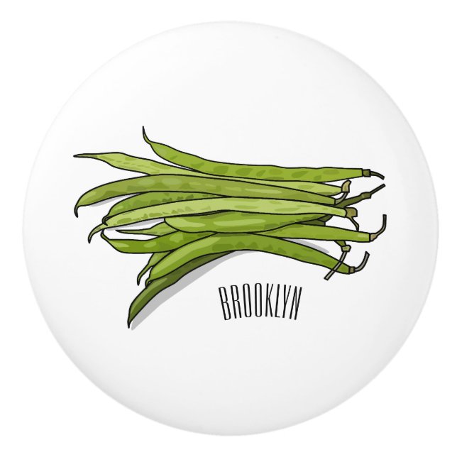 Green beans cartoon illustration  ceramic knob (Front)