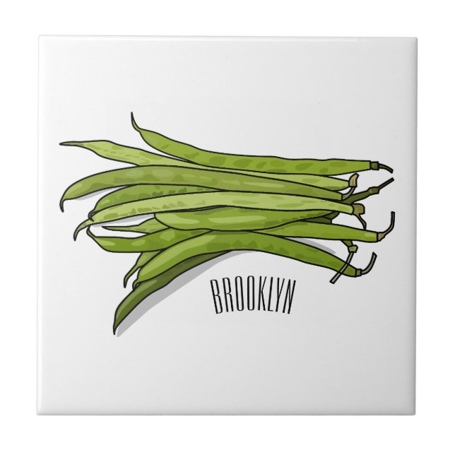 Green beans cartoon illustration  ceramic tile (Front)